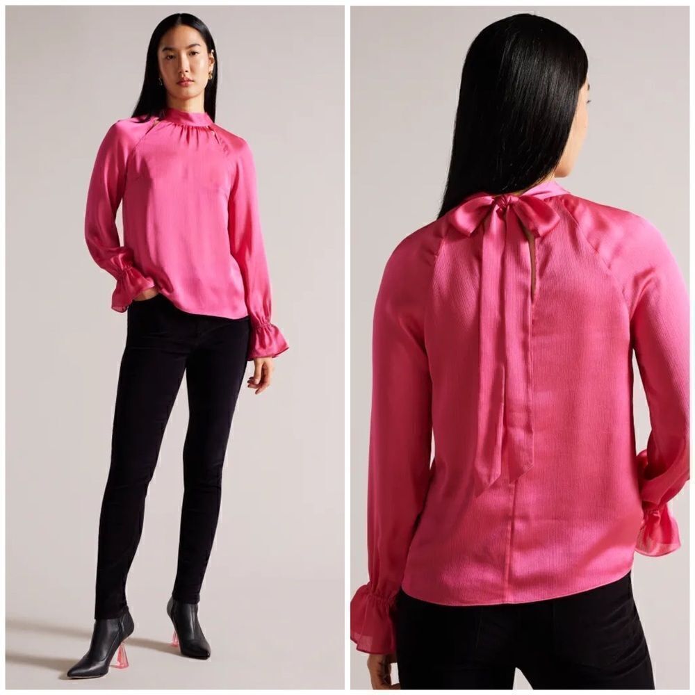 TED BAKER Joanha High Neck Long Sleeve Blouse With Cut Outs NWT